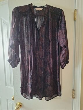 Rebecca Taylor Printed Tunic Blouse/dress- Navy with Copper Speckles